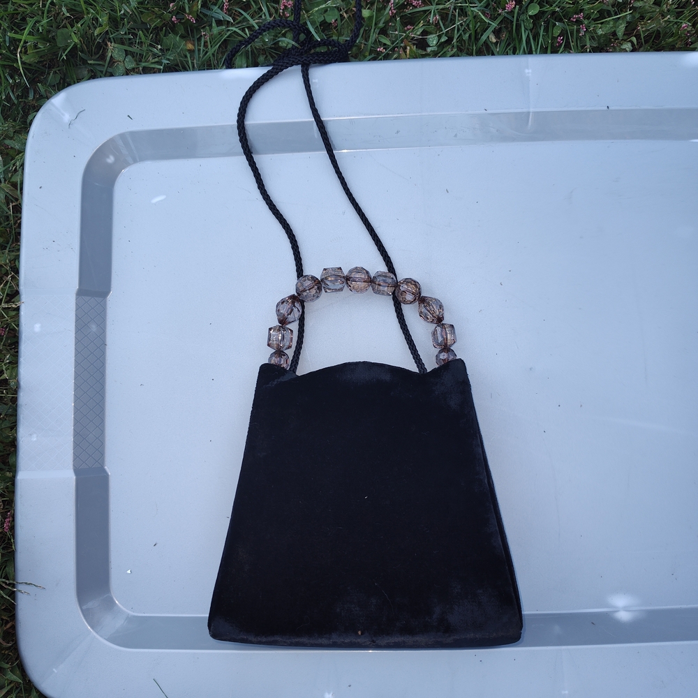 Elegant Vintage Black Velvet Women's Clutch Bag With Beaded Handle By Vanessa